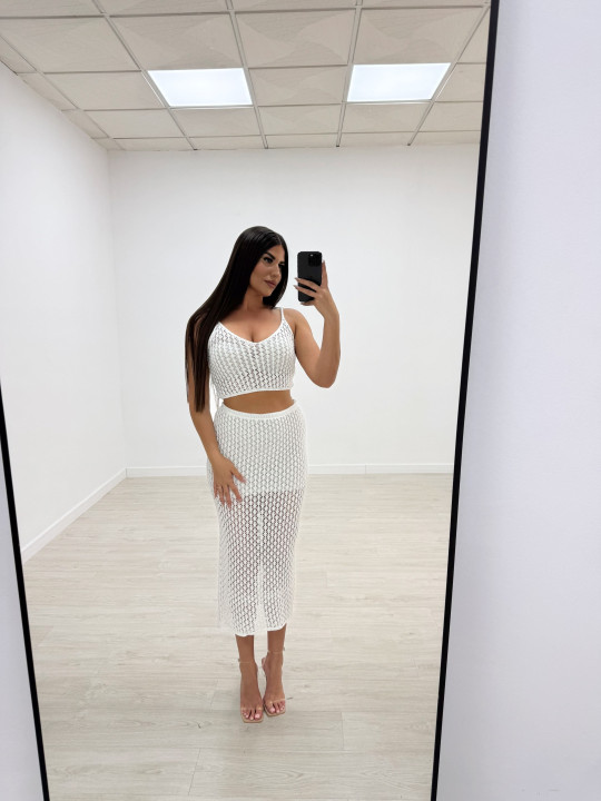 CONJUNTO CROCHET FALDA+TOP BLANCO CONJUNTO CROCHET FALDA+TOP BLANCO